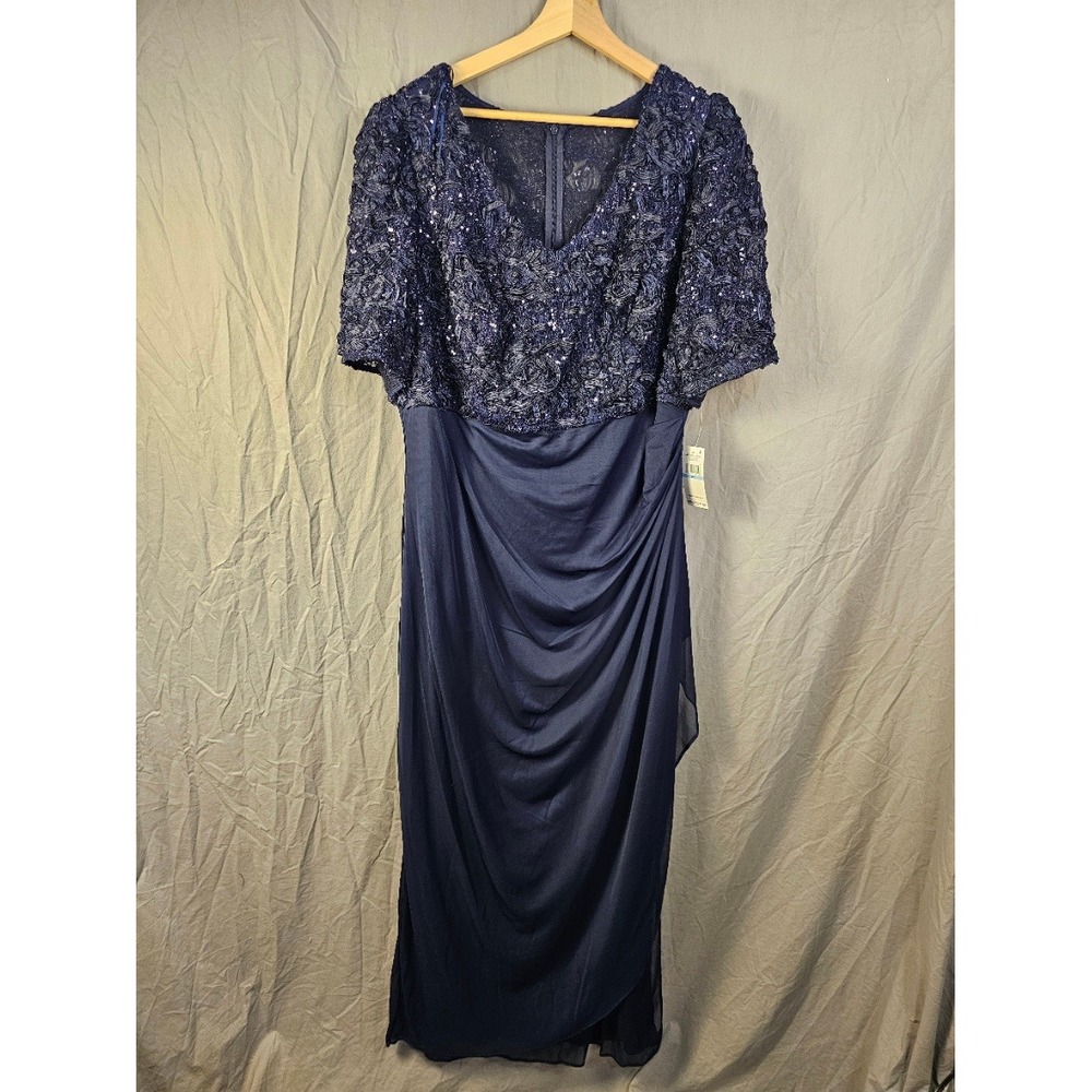 Alex Evenings Woman Navy Blue Sequined Rosette Gown 20W 84122633 Formal Dress